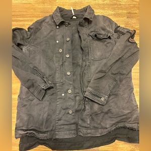 Free People Embellished Military Jacket in Washed Black Womens Sz XS
